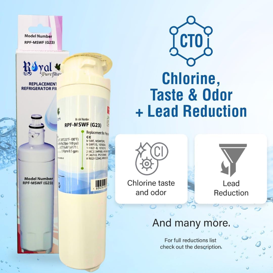Royal Pure Filters RPF-MSWF Compatible Refrigerator Water Filter for GE MSWF, MSWF3PK, MSWFDS, EFF-6022A, 101820A, Made in USA