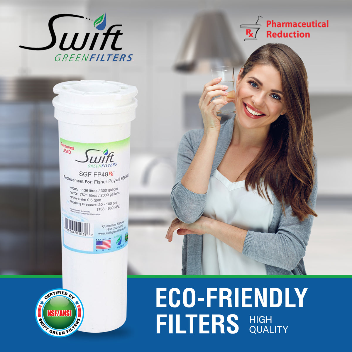 Swift Green Filter SGF-FP48 Rx Pharmaceutical Removal Refrigerator Water Filter
