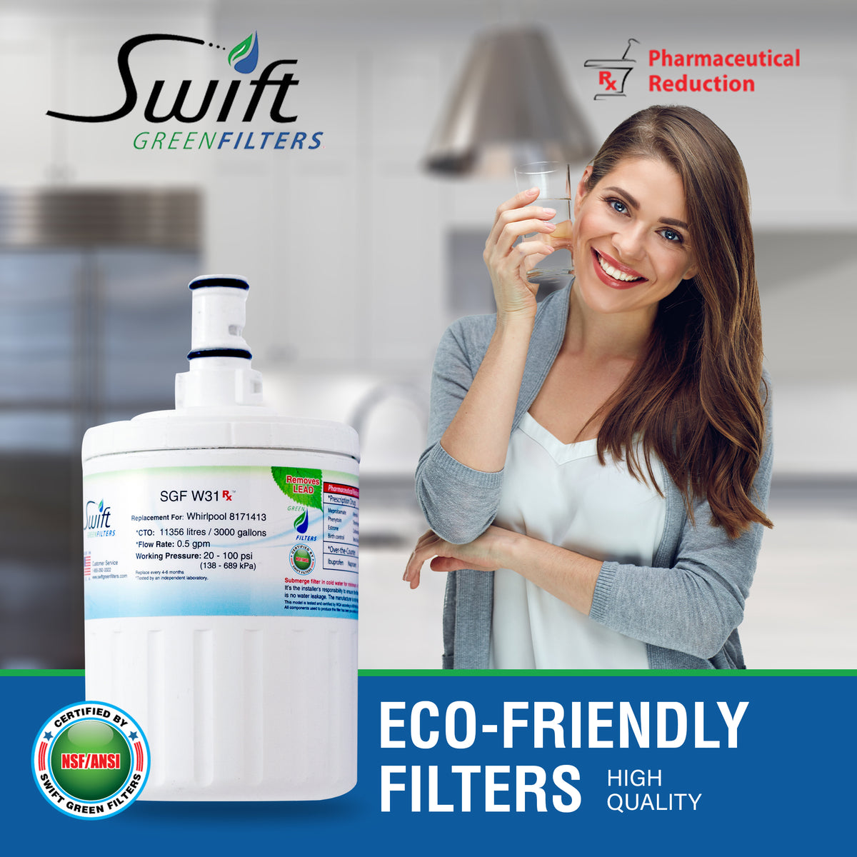 Swift Green Filter SGF-W31 Rx Pharmaceutical Removal Refrigerator Water Filter