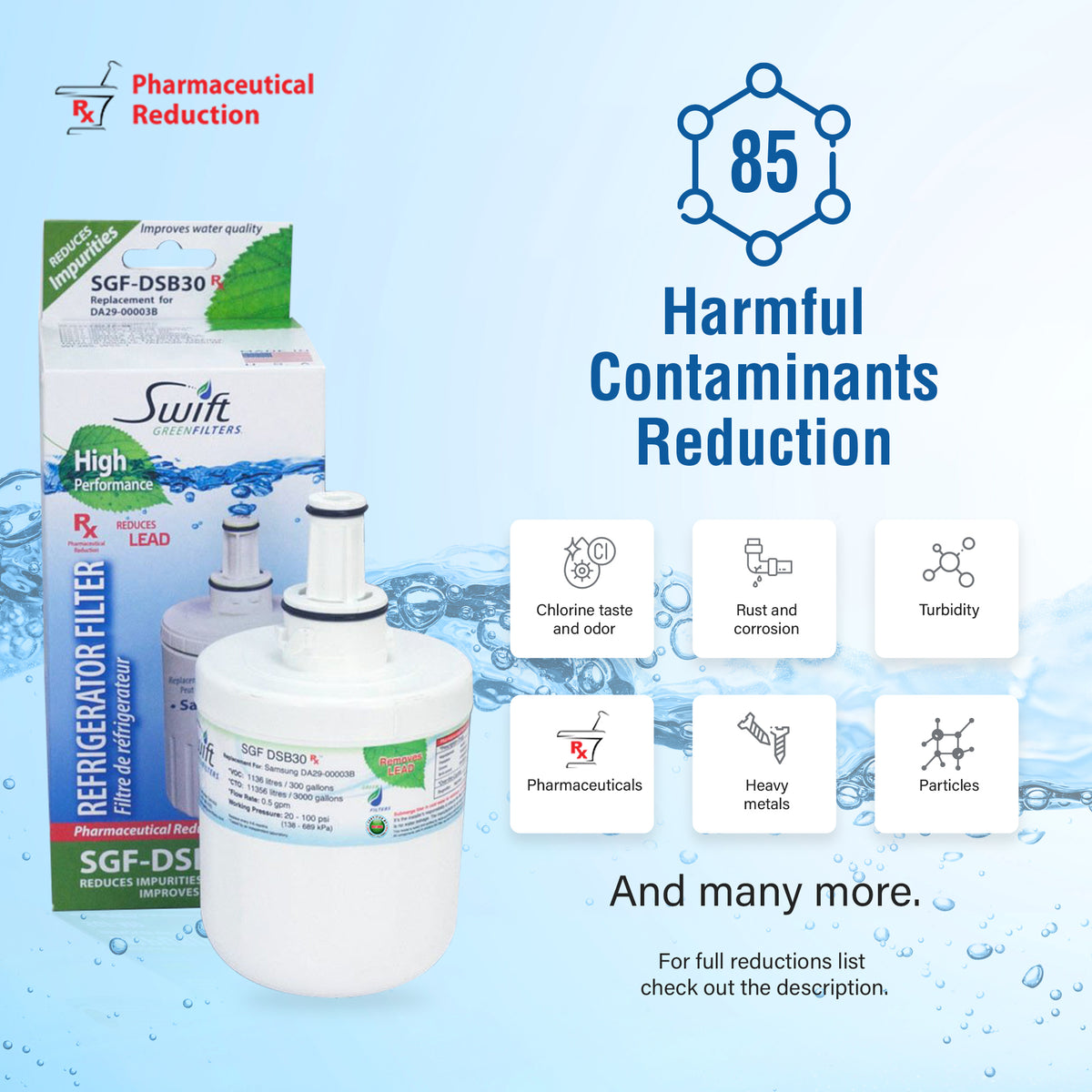 Swift Green Filter SGF-DSB30 Rx Pharmaceutical Removal Refrigerator Water Filter