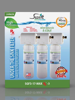 SGF3-17MAX-RX-3 ( Triple Candle System) Multi stage Under the Sink System with ultra high Capacity, Direct Connect Fittings-Removes Pharmaceuticals, VOC,s contaminants, Chlorine, Arsenic, Lead, Heavy metals, Bad taste, Odors, Scale and Sediment