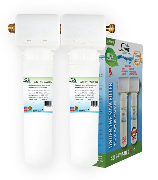 Swift Green Filters SGF3-RV17-MAX-RX-2– Multi-Stage Under Sink Water Filter System | High Capacity, Eco-Friendly, Direct Connect | Made in USA